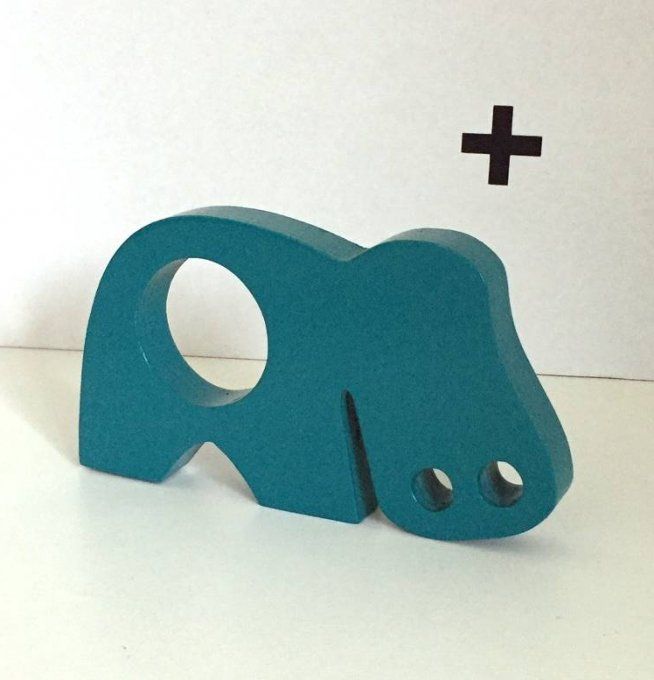 Rond de serviette en bois hippopotame  bleu canard.