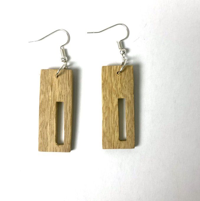 Boucles d'oreilles rectangles en bois de poirier.     