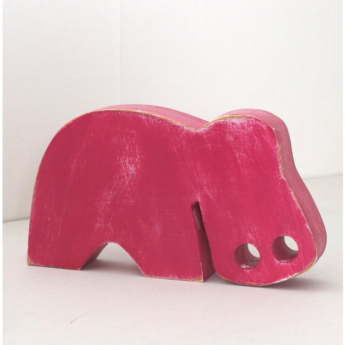 Hippopotame en bois, couleur personnalisable.