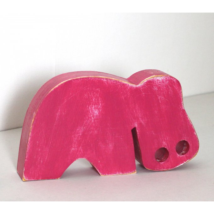 Hippopotame en bois, couleur personnalisable.