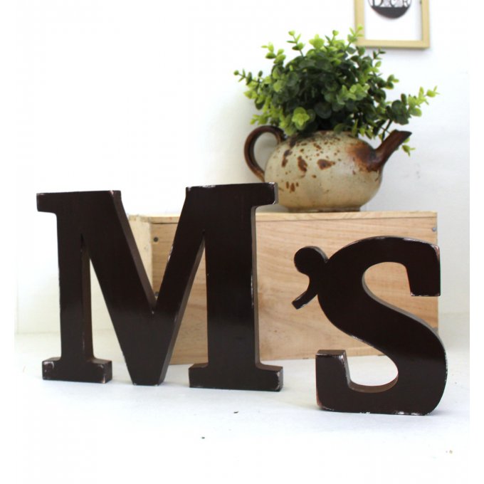 Lettres en bois "M 's" à poser, couleur personnalisable.