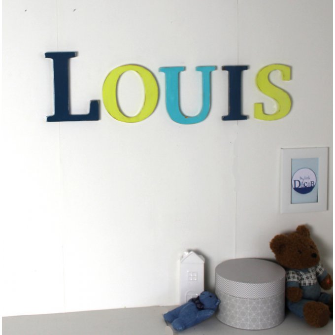 Grand prénom Louis bleu ardoise,jaune,turquoise.