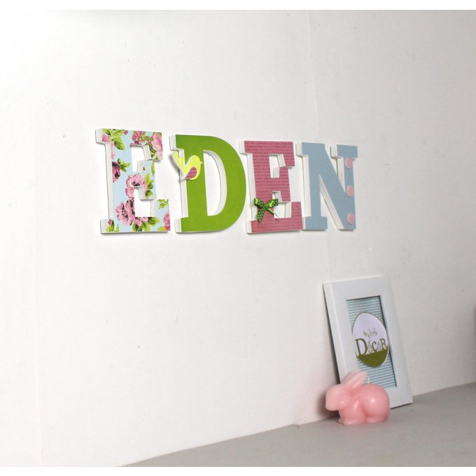 Lettres en bois EDEN personnalisées dans les tons acidulés - naissance - chambre bébé -mylittledecor
