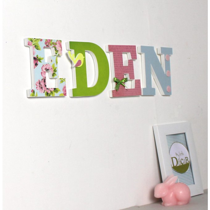 Lettres en bois EDEN personnalisées dans les tons acidulés - naissance - chambre bébé -mylittledecor