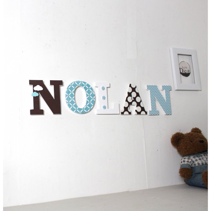 Lettres en bois NOLAN bleu et marron - prénom personnalisé - lettres décoratives- mylittledecor