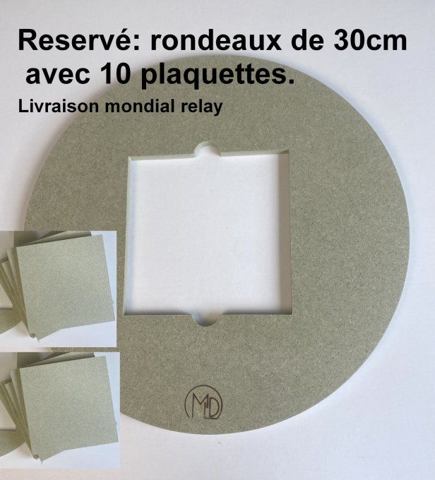 Réservé :kit rondeau de poterie en bois de 30 cm de diamètre avec 10 inserts .