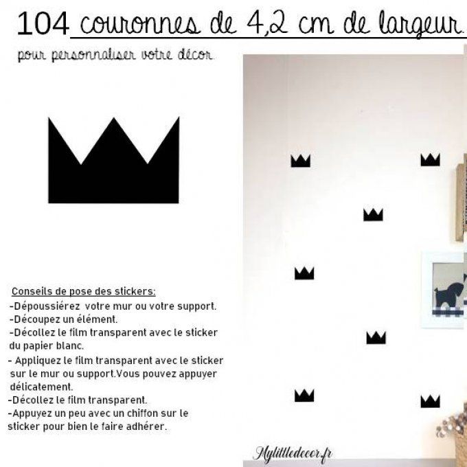 Lot de 104 stickers couronnes de 4,2 cm de largeur.