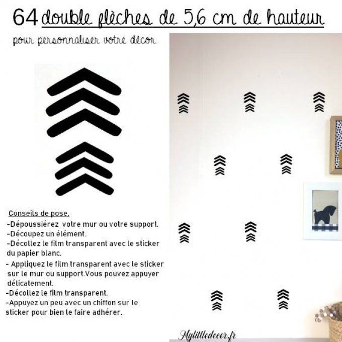 Lot de 64 stickers double-flèches  noires de 5,6 cm de hauteur.