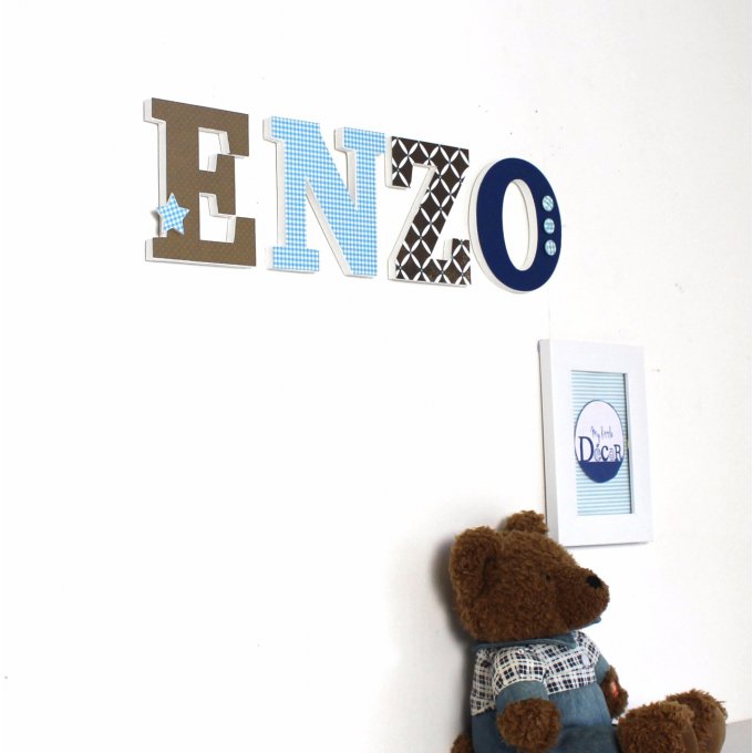 Lettres décoratives ENZO couleurs bleu,taupe.