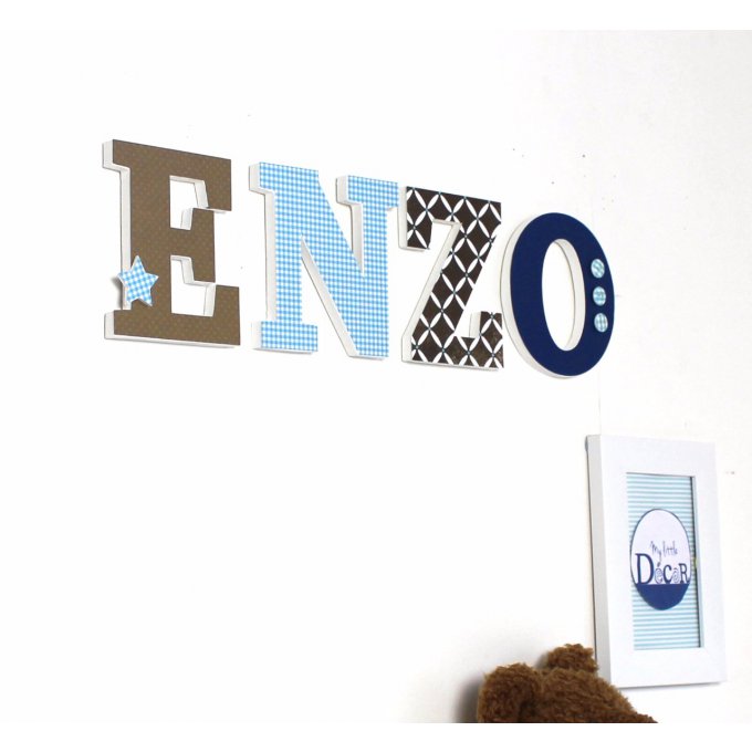 Lettres décoratives ENZO couleurs bleu,taupe.