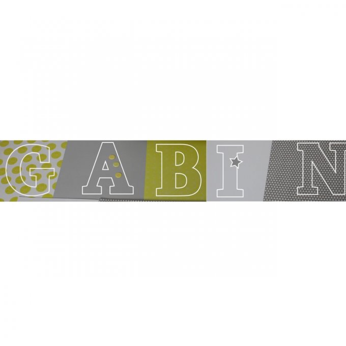 Réservé: Prénom Gabin jaune et gris en 20 cm de hauteur.
