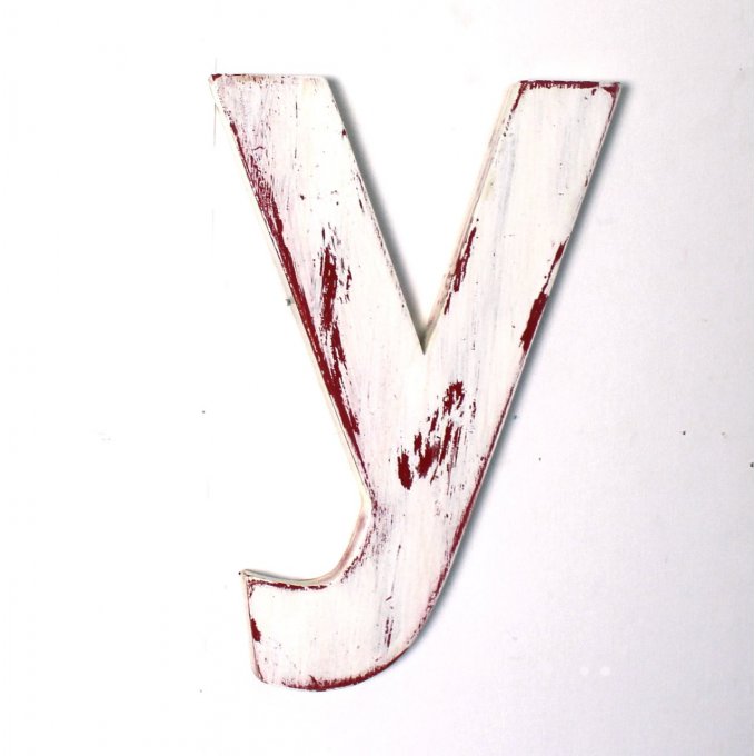 Lettre murale y blanche et rouge patine marquée en 30 cm de hauteur en 1,8 cm d'épaisseur.