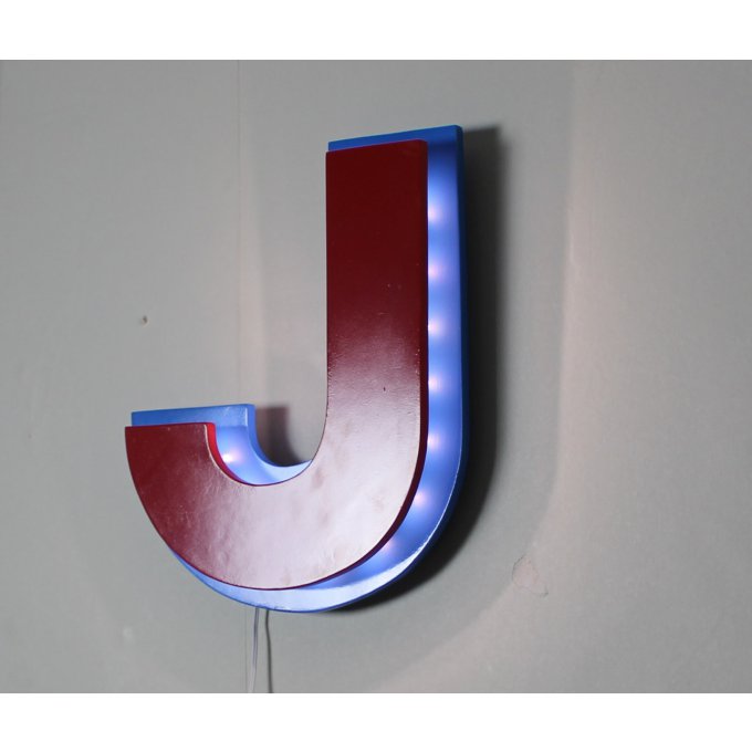 Lettre lumineuse "J" bicolore effet laqué ( Couleurs personnalisables)