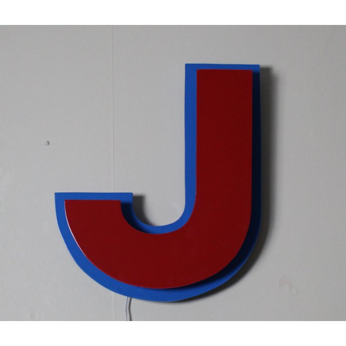 Lettre lumineuse "J" bicolore effet laqué ( Couleurs personnalisables)