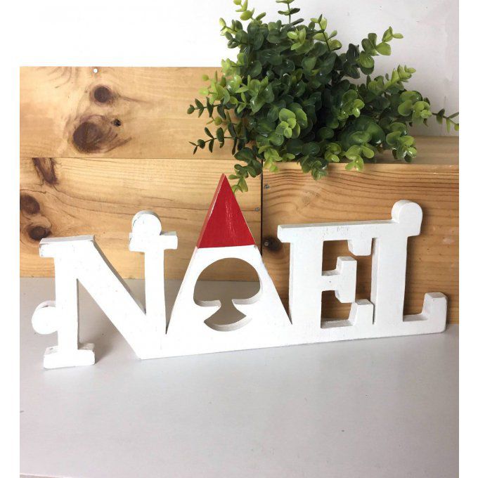 Mot Noël en blanc et rouge,verni.