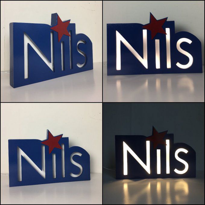 Prénom lumineux Nils couleur personnalisable. 