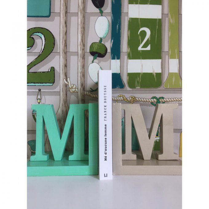 Lot de 2 serre-livres en bois vert menthe et taupe clair.