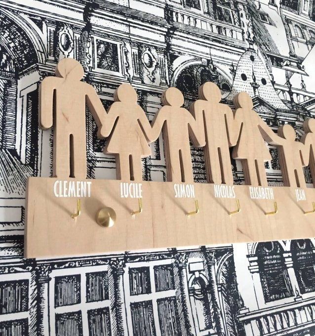 Porte-clefs mural famille personnalisable.