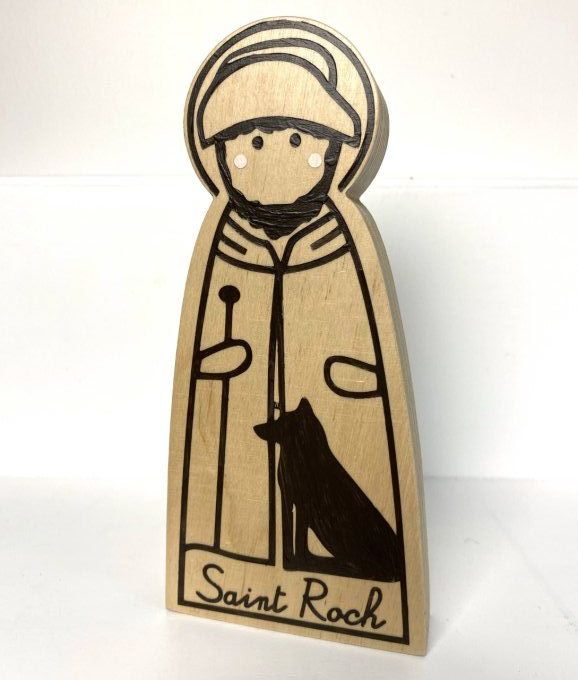Statue de Saint Roch en bois.